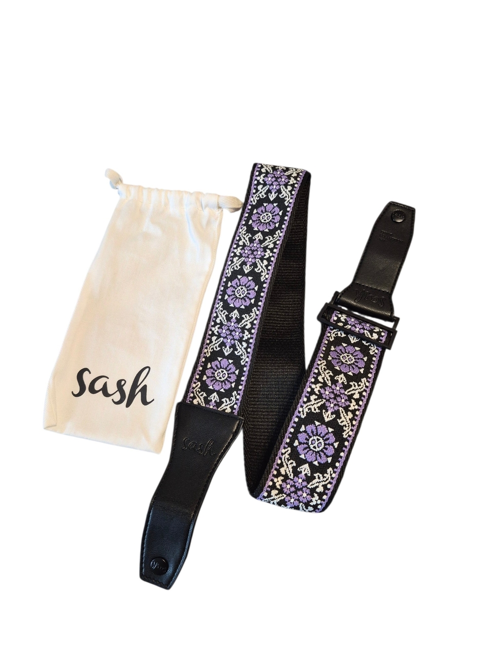 Sash Floral Embroidered Strap in Black and Lavender